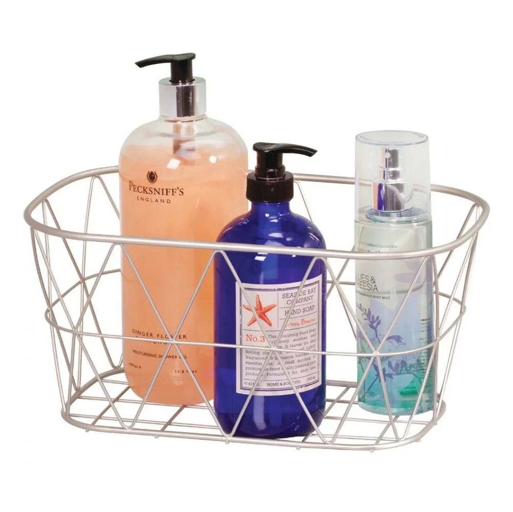 BETTER HOMES and GARDENS Small Bathroom Satin Steel Wire Silver Storage Basket